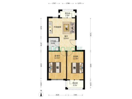 壹品桃源 2室1厅1卫 65平方