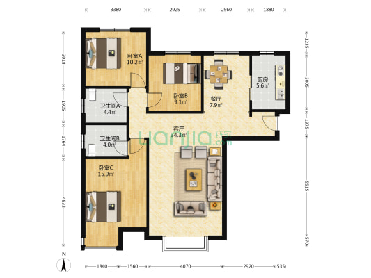 中海国际公园城望湖苑 3室2厅2卫 127平方