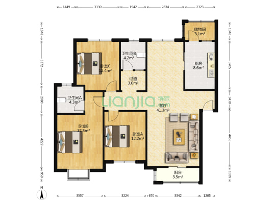行署花园 3室1厅2卫 139平方