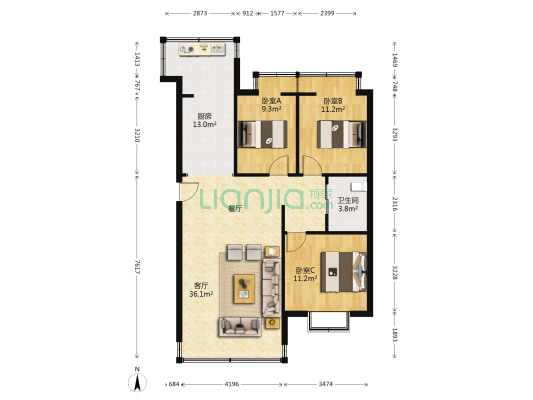 穿金路197号 3室1厅1卫 79平方