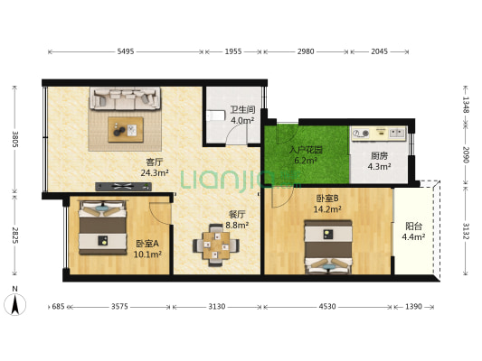 蟠龙巷16号 2室2厅1卫 91平方