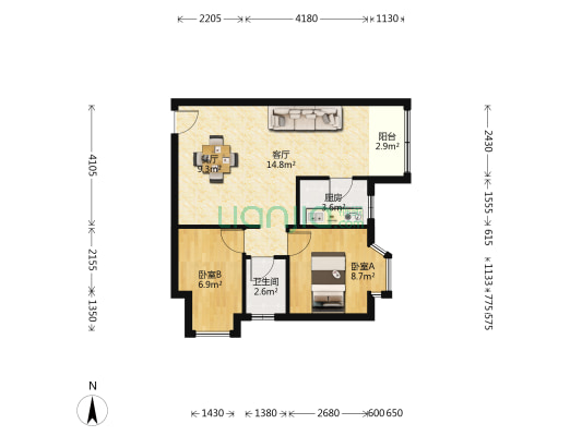逸林美墅 2室2厅1卫 60平方