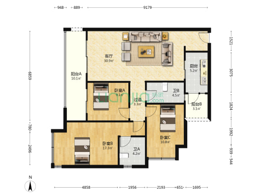 青秀阅山 3室1厅2卫 119平方