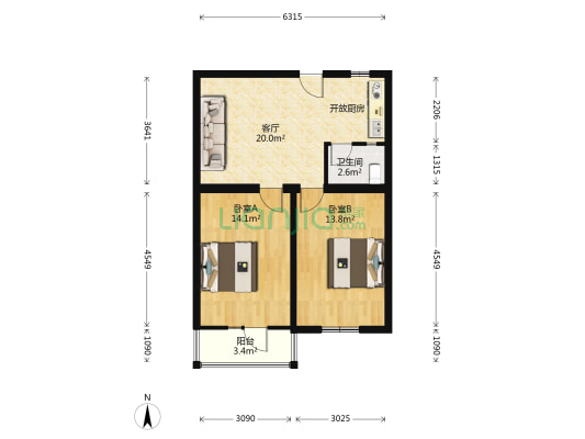宝丰街 2室1厅1卫 73平方