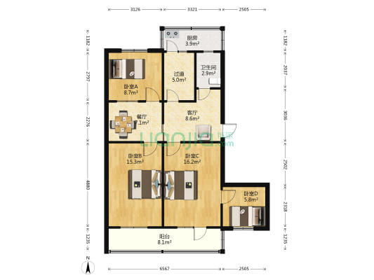 外贸基地宿舍 4室2厅1卫 101平方