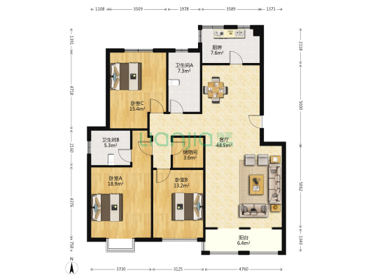 康庭嘉苑 3室1厅2卫 148平方
