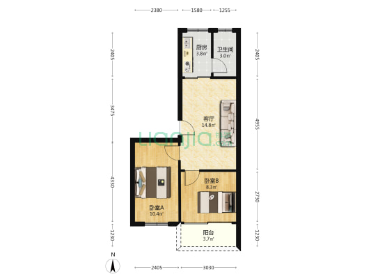 宏发楼 2室1厅1卫 55平方