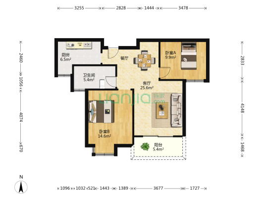 慧仁家园北区 2室1厅1卫 84平方