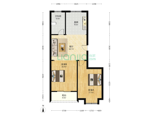 北上海花园B区 2室1厅1卫 98平方