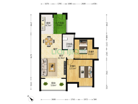 旗景中央园 2室1厅1卫 82平方