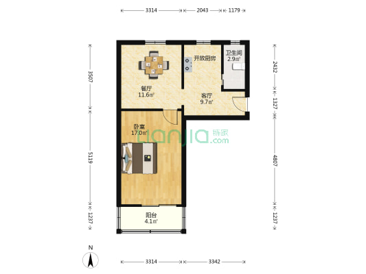 北朱家园30号 1室2厅1卫 55平方