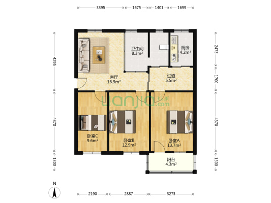 振兴西路106弄 3室1厅1卫 91平方