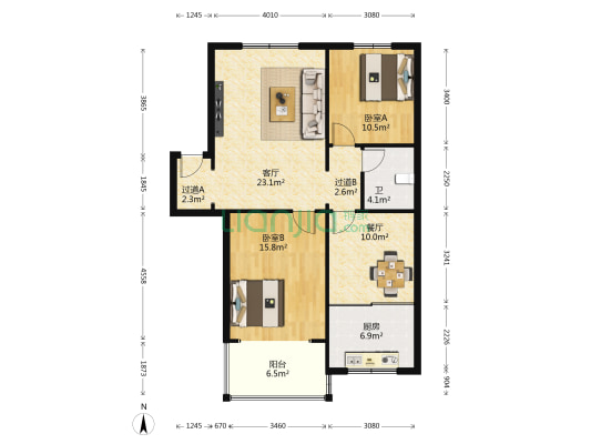 新型建材 2室2厅1卫 102平方