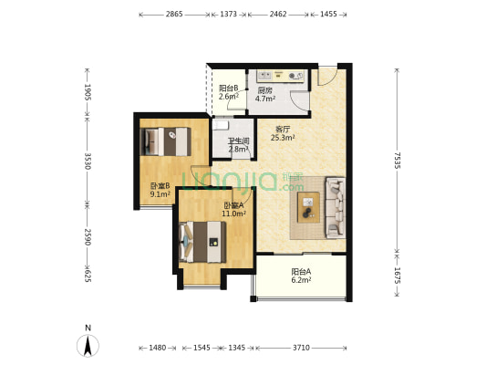龙华二期D区 2室1厅1卫 72平方