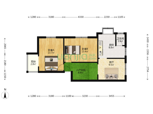 仁和街 2室1厅1卫 69平方
