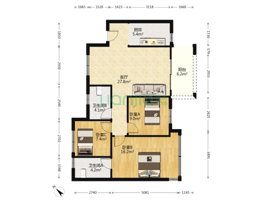 南城星汇 3室1厅2卫 93平方
