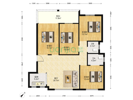 中房·鹏城润景二期 4室1厅2卫 132平方