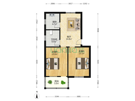 公园路 2室1厅1卫 72平方