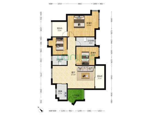 富盈云锦 3室1厅2卫 105平方
