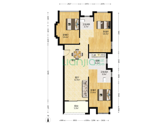 世茂璀璨滨江 3室1厅2卫 110平方