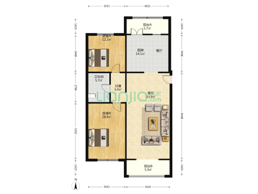 晨光花园 2室1厅1卫 126平方