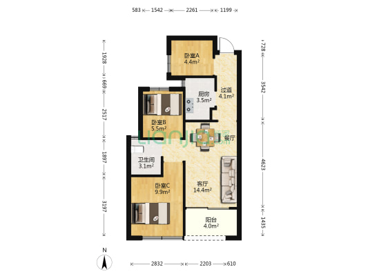 鱼先生的社区 3室2厅1卫 59平方