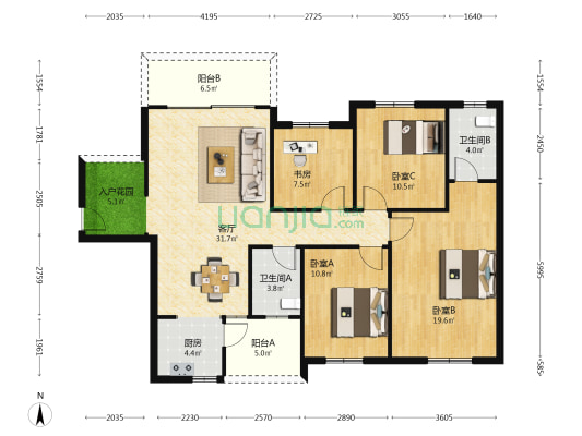 鑫远御文台2期 4室1厅2卫 135平方