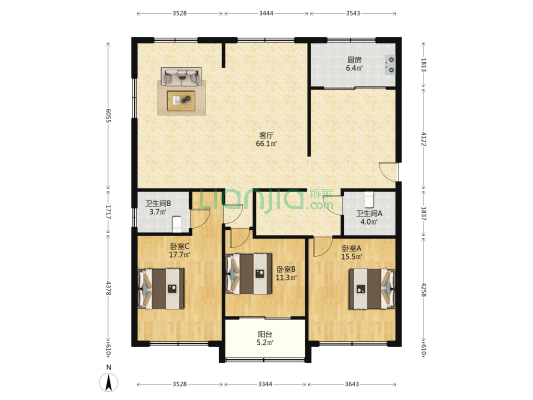 东村 3室1厅2卫 180平方