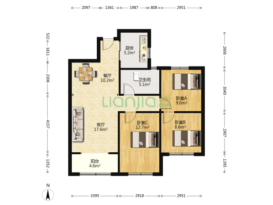 司家庄 3室2厅1卫 97平方