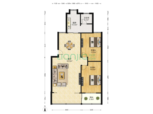 洪大花苑 2室1厅1卫 124平方