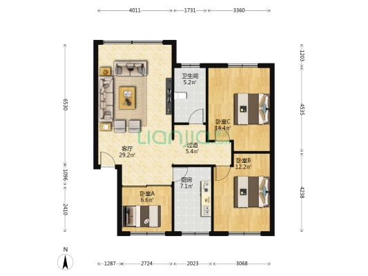 红星花园 3室1厅1卫 97平方