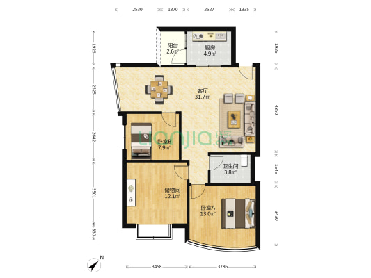 明珠星苑 2室1厅1卫 95平方