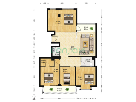 水上花园 4室1厅1卫 152平方