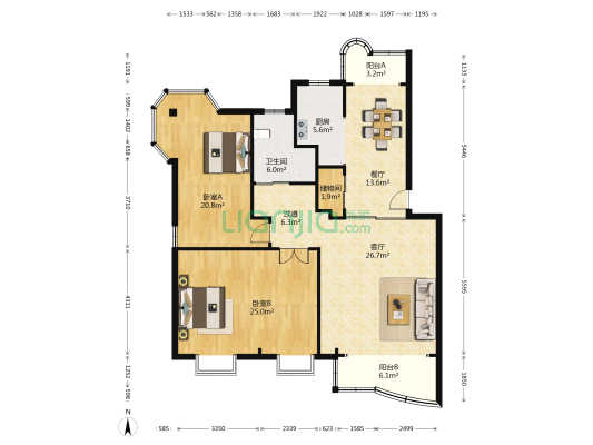 绿景花园 2室2厅1卫 137平方