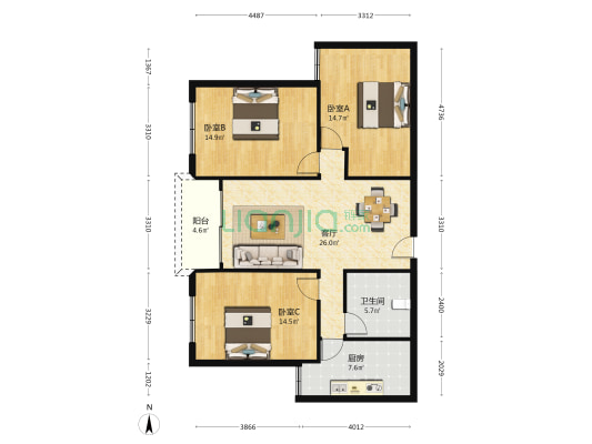 友和大厦 3室1厅1卫 114平方