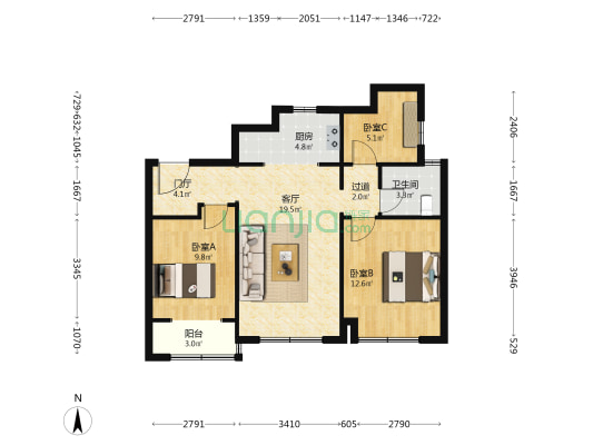济高海棠郡 3室1厅1卫 91平方