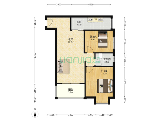 锦绣汉江三区 2室1厅1卫 88平方