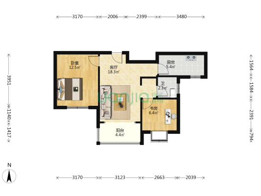 珠村华庭 2室1厅1卫 84平方