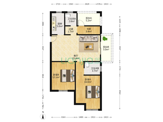 金世名园 3室1厅2卫 113平方
