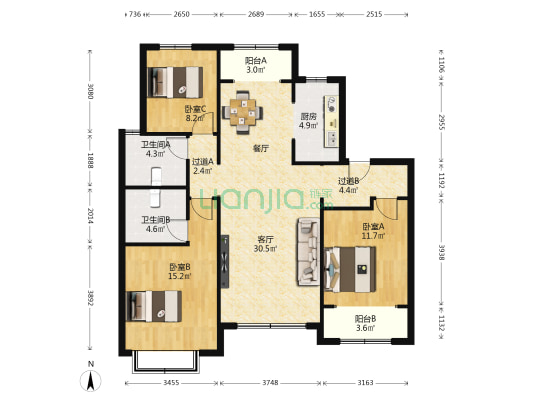 淄博鲁中·林湖公馆 3室1厅2卫 129平方