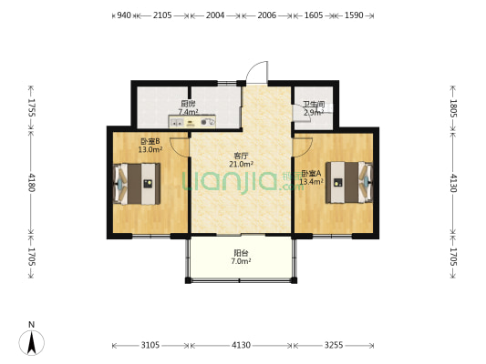 永乐苑银座 2室1厅1卫 73平方