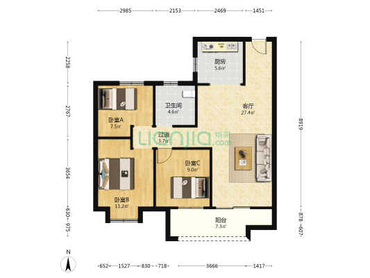 鼎盛璟城 3室1厅1卫 101平方