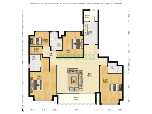 华侨城天鹅堡 4室1厅3卫 212平方