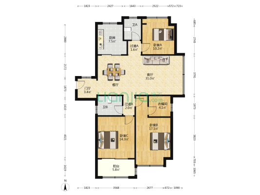 景诚中央公园 3室1厅2卫 132平方