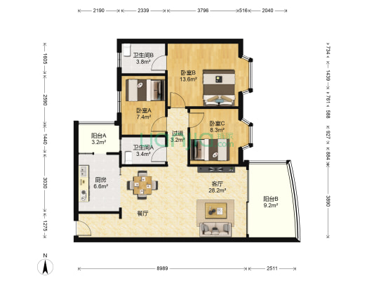广州碧桂园丽苑 3室1厅2卫 96平方