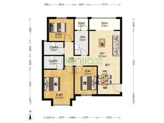 博望天城 3室1厅2卫 116平方
