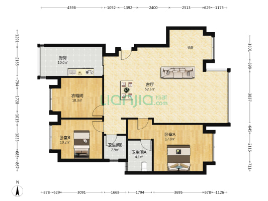同森锦逸名邸 2室1厅2卫 125平方
