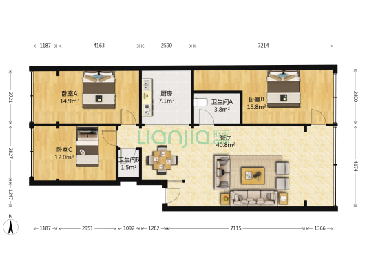 兰州公交万众住宅小区 3室1厅2卫 119平方