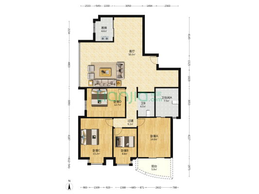 康城大厦 4室1厅2卫 167平方