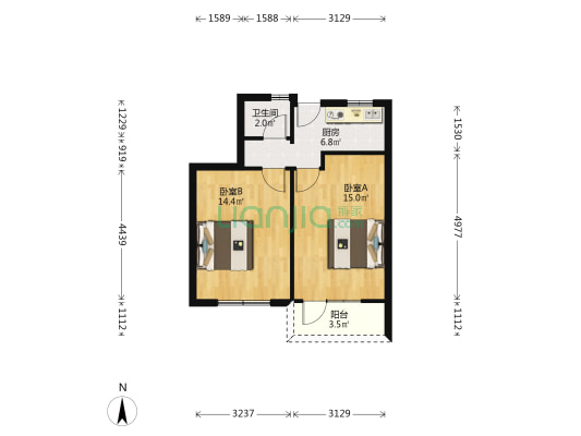 赵沟浜小区 2室0厅1卫 52平方